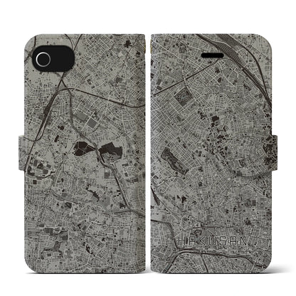 【白山（東京都）】地図柄iPhoneケース（手帳タイプ）モノトーン・iPhone SE（第3 / 第2世代） / 8 / 7 / 6s / 6 用