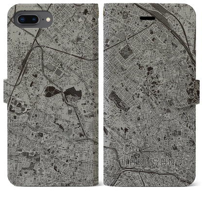 【白山（東京都）】地図柄iPhoneケース（手帳タイプ）モノトーン・iPhone 8Plus /7Plus / 6sPlus / 6Plus 用