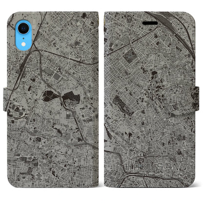 【白山（東京都）】地図柄iPhoneケース（手帳タイプ）モノトーン・iPhone XR 用