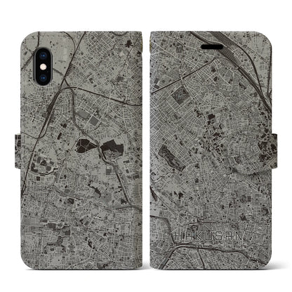 【白山（東京都）】地図柄iPhoneケース（手帳タイプ）モノトーン・iPhone XS / X 用