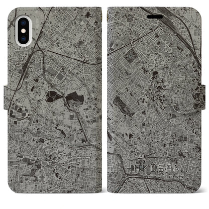 【白山（東京都）】地図柄iPhoneケース（手帳タイプ）モノトーン・iPhone XS Max 用