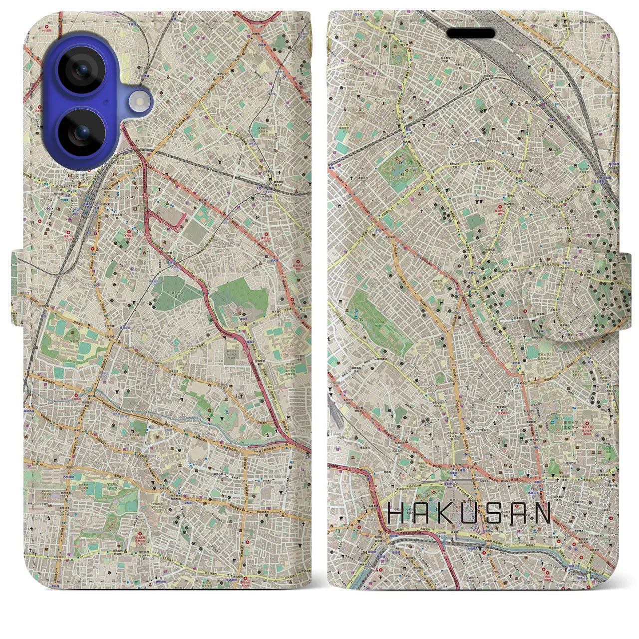 【白山（東京都）】地図柄iPhoneケース（手帳タイプ）ナチュラル・iPhone 16 Pro Max 用