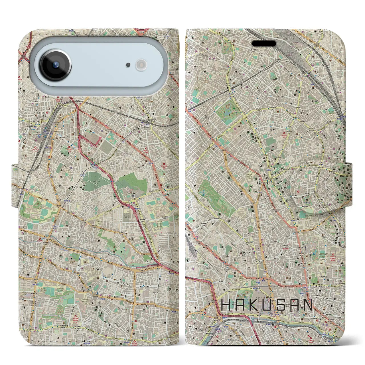 【白山（東京都）】地図柄iPhoneケース（手帳タイプ）