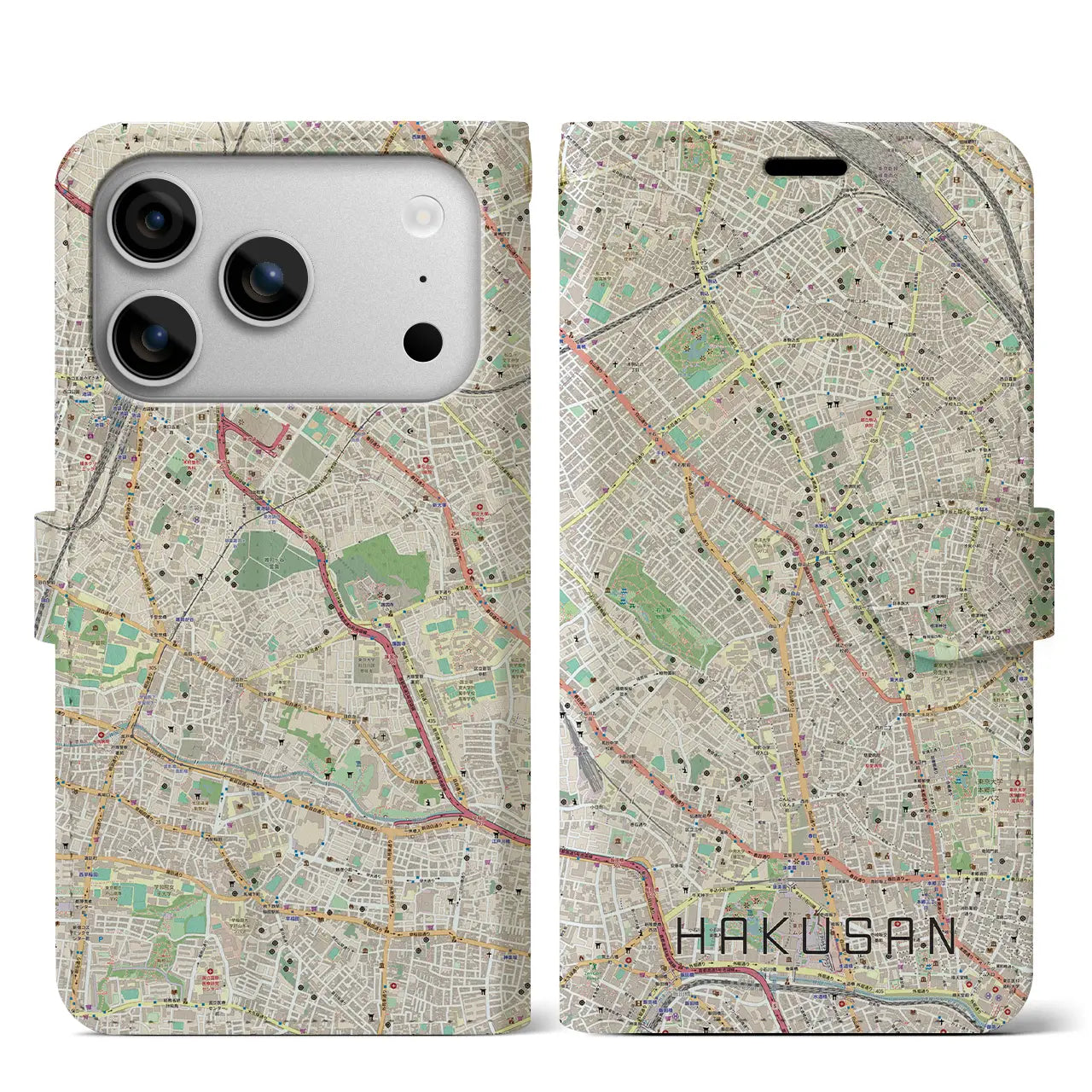 【白山（東京都）】地図柄iPhoneケース（手帳タイプ）