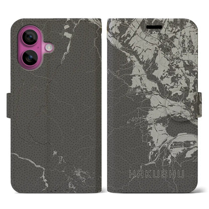 【白州（山梨県）】地図柄iPhoneケース（手帳タイプ）モノトーン・iPhone 16 Pro 用