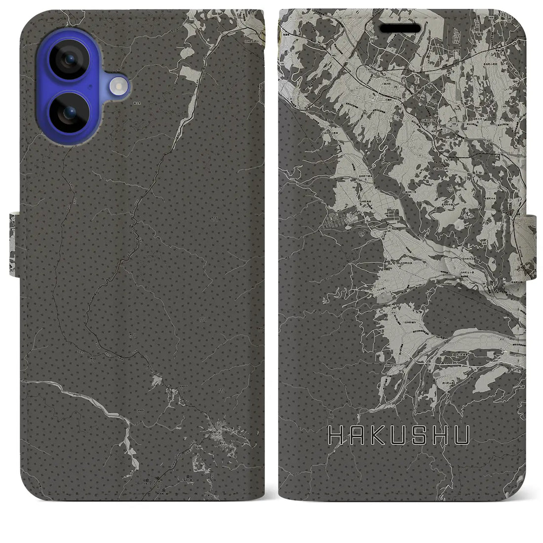 【白州(山梨県)】地図柄iPhoneケース(手帳タイプ)モノトーン・iPhone 16 Pro Max 用