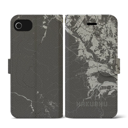 【白州（山梨県）】地図柄iPhoneケース（手帳タイプ）モノトーン・iPhone SE（第3 / 第2世代） / 8 / 7 / 6s / 6 用