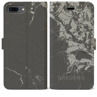 【白州（山梨県）】地図柄iPhoneケース（手帳タイプ）モノトーン・iPhone 8Plus /7Plus / 6sPlus / 6Plus 用