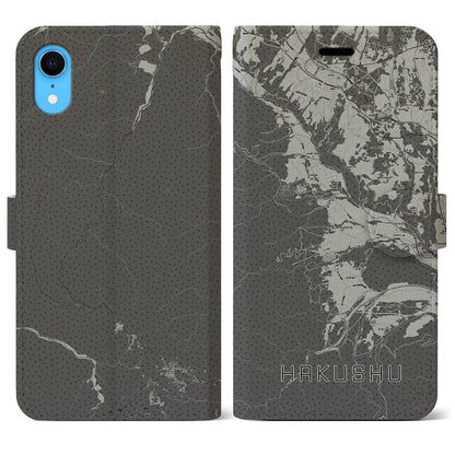 【白州（山梨県）】地図柄iPhoneケース（手帳タイプ）モノトーン・iPhone XR 用