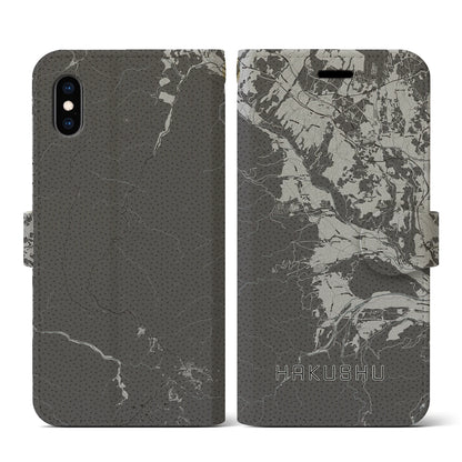 【白州（山梨県）】地図柄iPhoneケース（手帳タイプ）モノトーン・iPhone XS / X 用