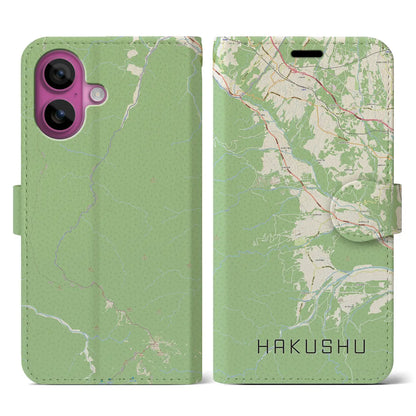 【白州（山梨県）】地図柄iPhoneケース（手帳タイプ）ナチュラル・iPhone 16 Pro 用