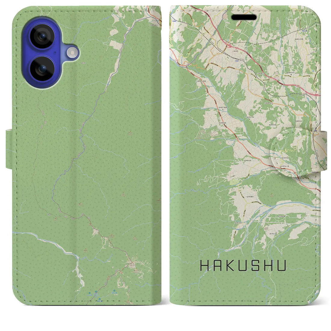 【白州（山梨県）】地図柄iPhoneケース（手帳タイプ）ナチュラル・iPhone 16 Pro Max 用