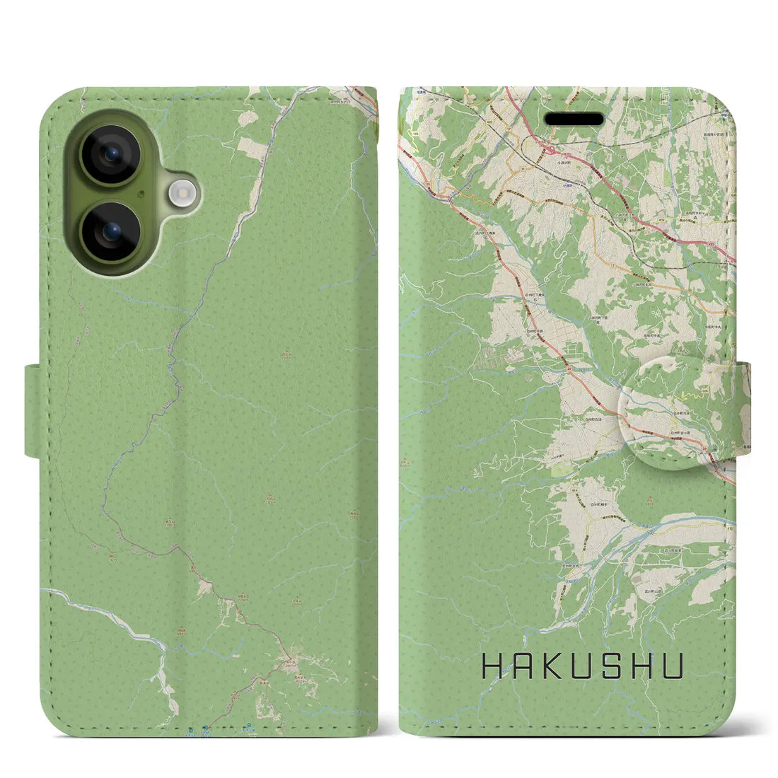 【白州(山梨県)】地図柄iPhoneケース(手帳タイプ)ナチュラル・iPhone 17 Pro Max 用