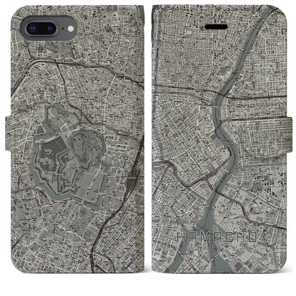 【浜町（東京都）】地図柄iPhoneケース（手帳タイプ）モノトーン・iPhone 8Plus /7Plus / 6sPlus / 6Plus 用