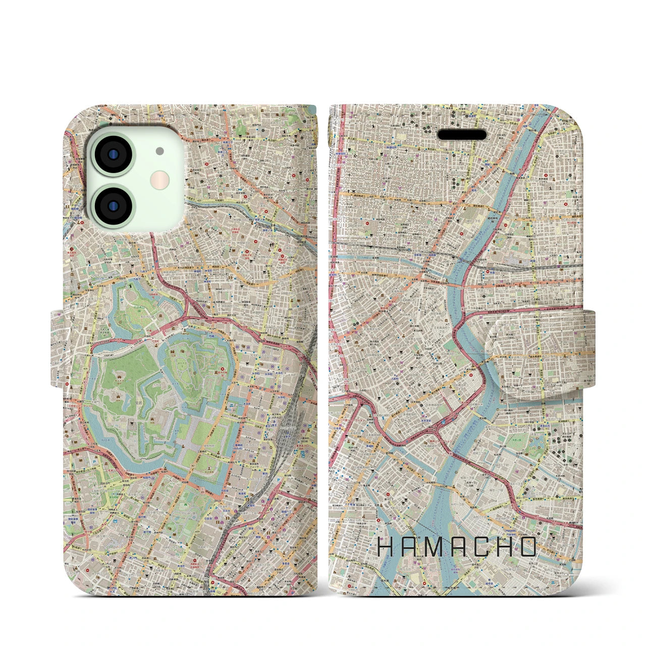 【浜町（東京都）】地図柄iPhoneケース（手帳タイプ）