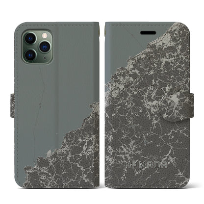 【浜田（島根県）】地図柄iPhoneケース（手帳タイプ）モノトーン・iPhone 11 Pro 用