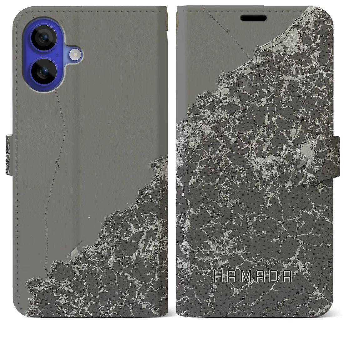 【浜田(島根県)】地図柄iPhoneケース(手帳タイプ)モノトーン・iPhone 16 Pro Max 用