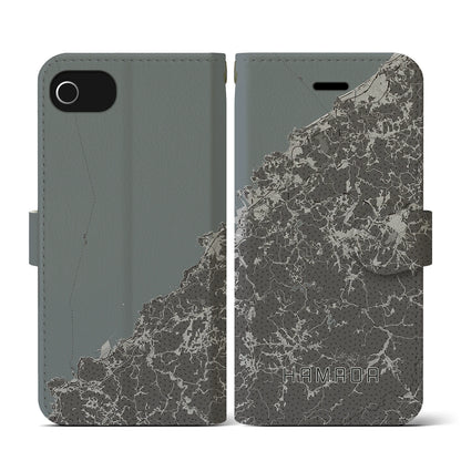 【浜田（島根県）】地図柄iPhoneケース（手帳タイプ）モノトーン・iPhone SE（第3 / 第2世代） / 8 / 7 / 6s / 6 用