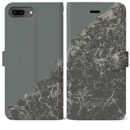 【浜田（島根県）】地図柄iPhoneケース（手帳タイプ）モノトーン・iPhone 8Plus /7Plus / 6sPlus / 6Plus 用