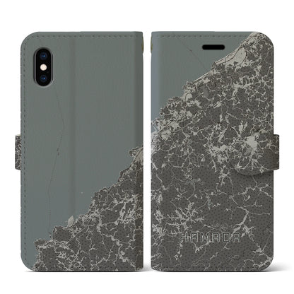 【浜田（島根県）】地図柄iPhoneケース（手帳タイプ）モノトーン・iPhone XS / X 用