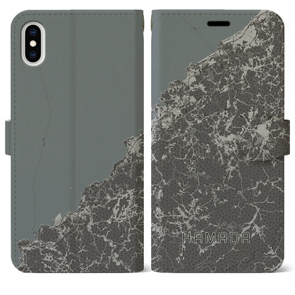 【浜田（島根県）】地図柄iPhoneケース（手帳タイプ）モノトーン・iPhone XS Max 用