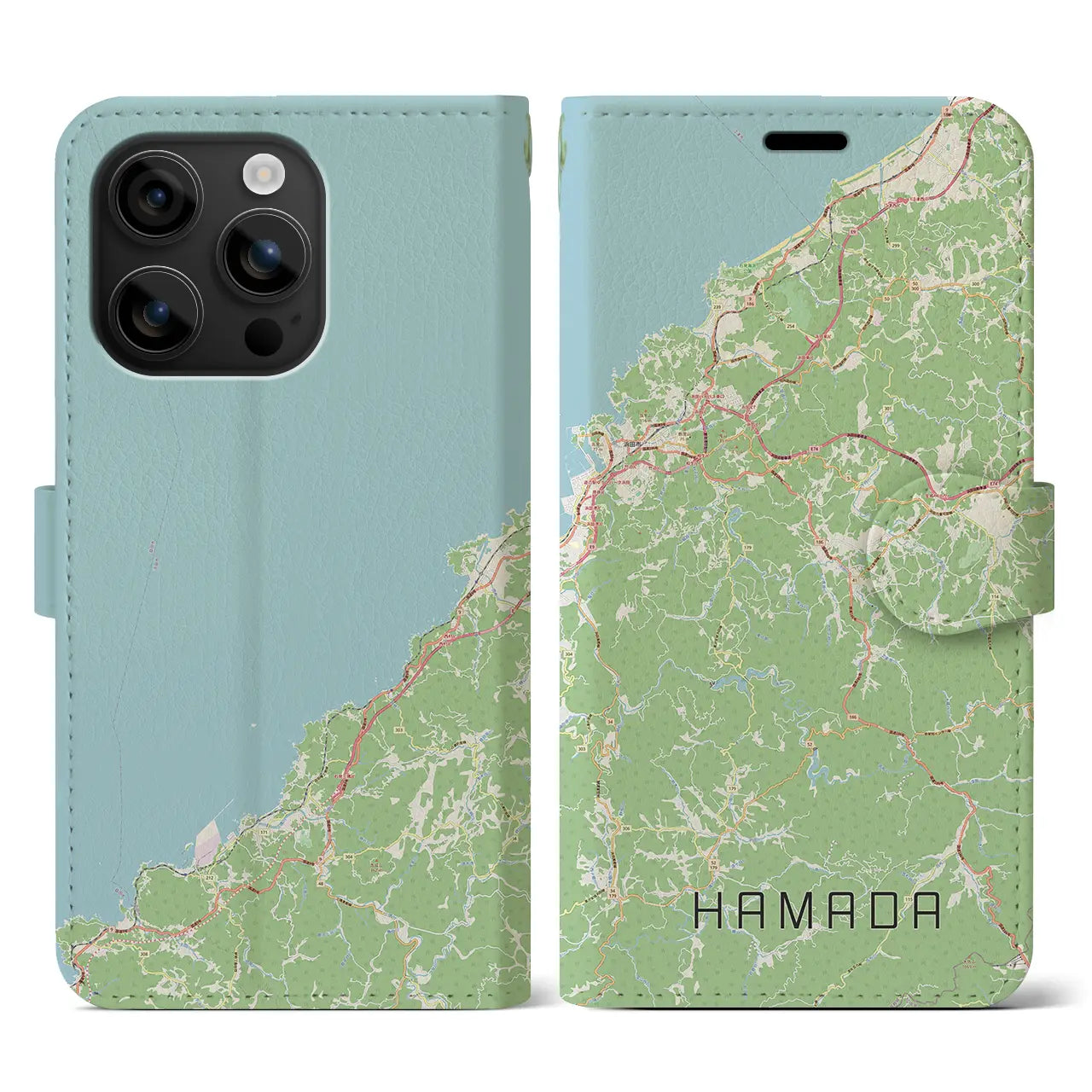 【浜田（島根県）】地図柄iPhoneケース（手帳タイプ）ナチュラル・iPhone 16 用