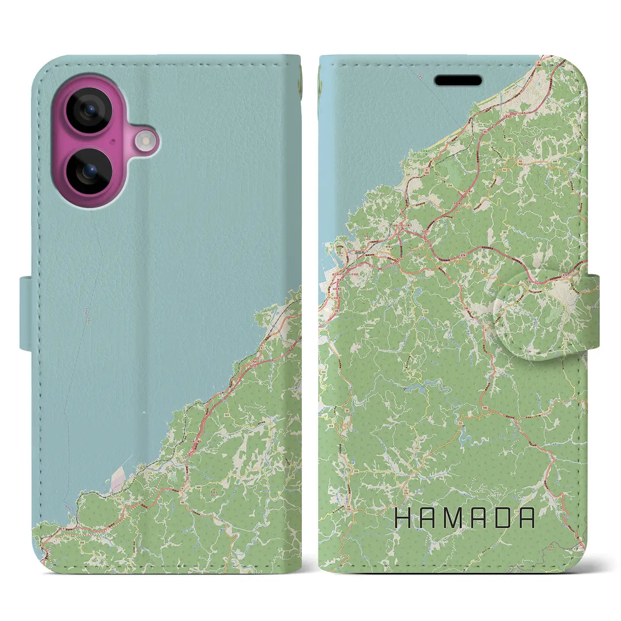 【浜田（島根県）】地図柄iPhoneケース（手帳タイプ）ナチュラル・iPhone 16 Pro 用