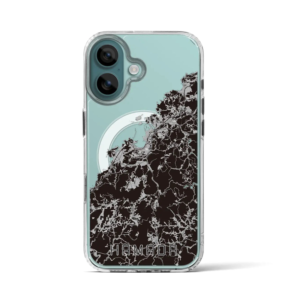 【浜田（島根県）】地図柄iPhoneケース（MagSafeタイプ）モノトーン・iPhone 16 Pro 用