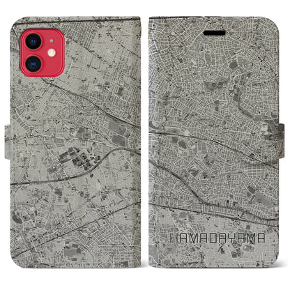 【浜田山（東京都）】地図柄iPhoneケース（手帳タイプ）モノトーン・iPhone 11 用