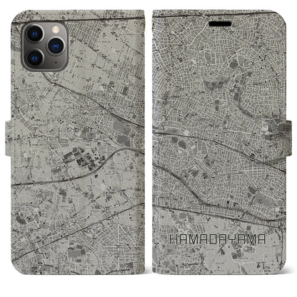【浜田山（東京都）】地図柄iPhoneケース（手帳タイプ）モノトーン・iPhone 11 Pro Max 用