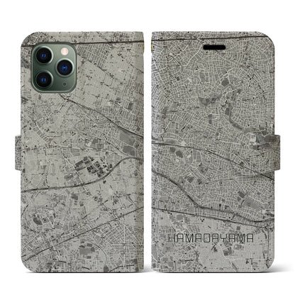 【浜田山（東京都）】地図柄iPhoneケース（手帳タイプ）モノトーン・iPhone 11 Pro 用