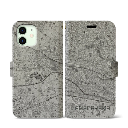 【浜田山（東京都）】地図柄iPhoneケース（手帳タイプ）モノトーン・iPhone 12 mini 用