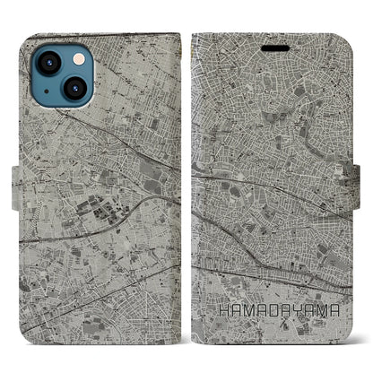 【浜田山（東京都）】地図柄iPhoneケース（手帳タイプ）モノトーン・iPhone 13 用