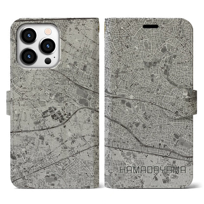 【浜田山（東京都）】地図柄iPhoneケース（手帳タイプ）モノトーン・iPhone 13 Pro 用