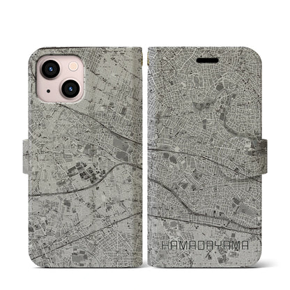 【浜田山（東京都）】地図柄iPhoneケース（手帳タイプ）モノトーン・iPhone 13 mini 用