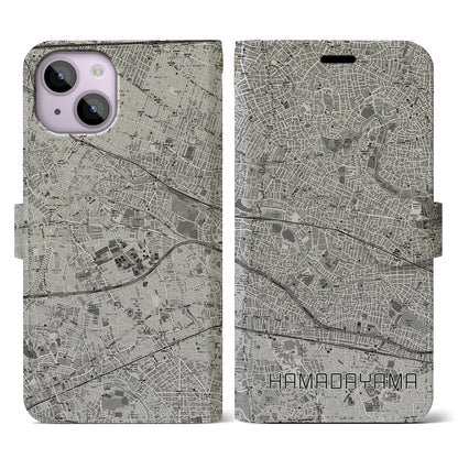 【浜田山（東京都）】地図柄iPhoneケース（手帳タイプ）モノトーン・iPhone 14 用
