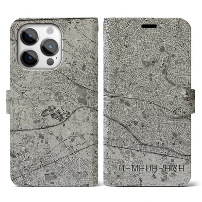 【浜田山（東京都）】地図柄iPhoneケース（手帳タイプ）モノトーン・iPhone 14 Pro 用