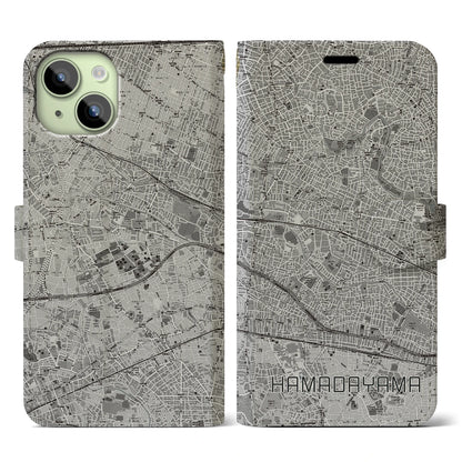 【浜田山（東京都）】地図柄iPhoneケース（手帳タイプ）モノトーン・iPhone 15 用