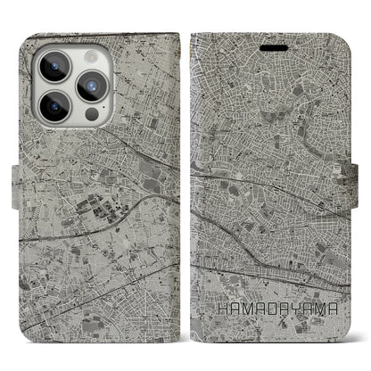 【浜田山（東京都）】地図柄iPhoneケース（手帳タイプ）モノトーン・iPhone 15 Pro 用