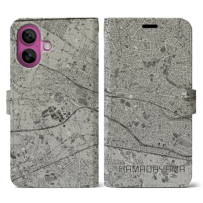 【浜田山（東京都）】地図柄iPhoneケース（手帳タイプ）モノトーン・iPhone 16 Pro 用