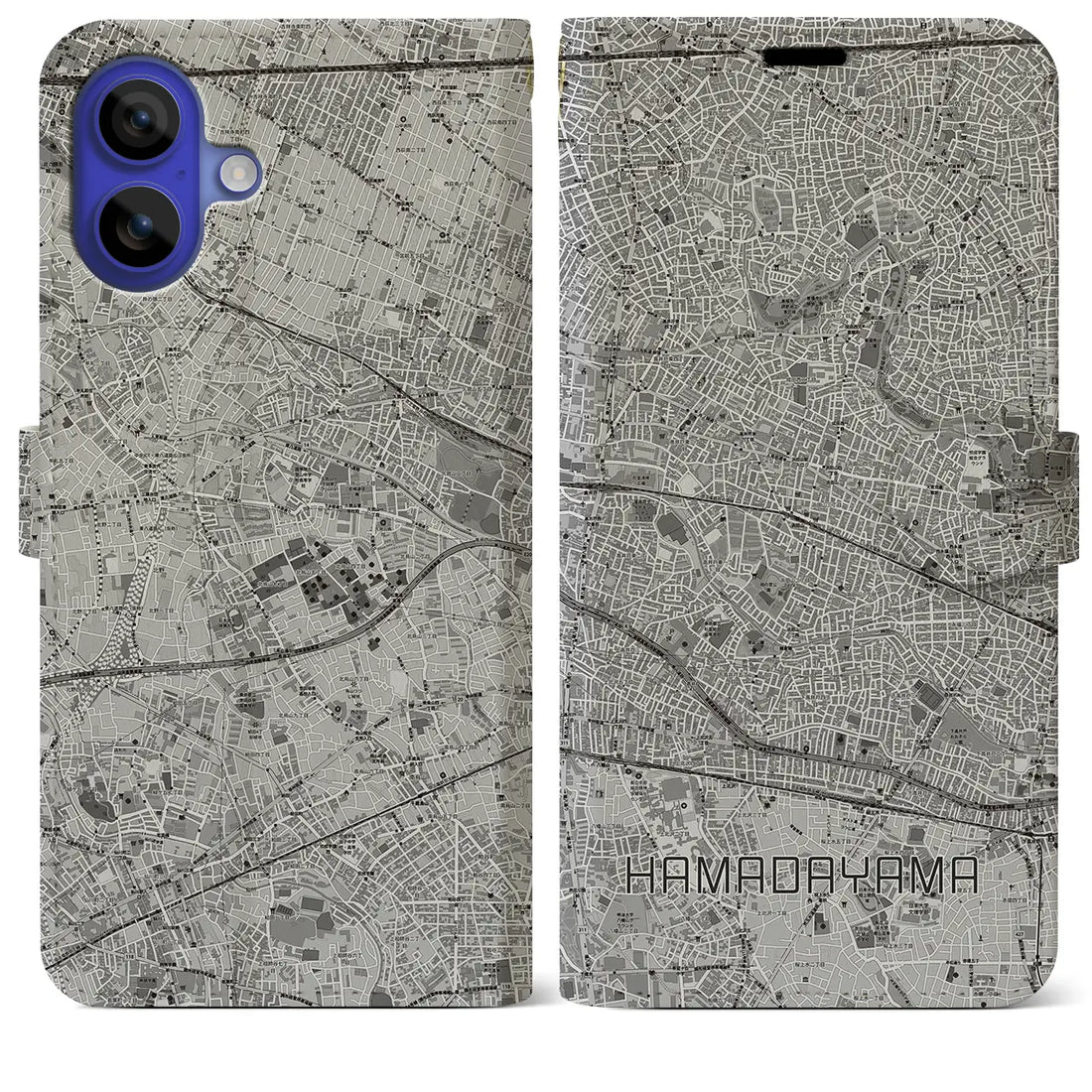 【浜田山(東京都)】地図柄iPhoneケース(手帳タイプ)モノトーン・iPhone 16 Pro Max 用