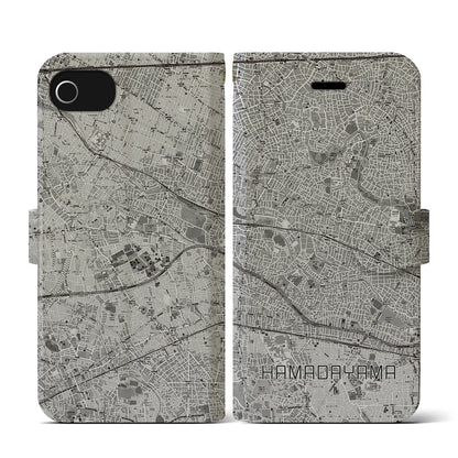 【浜田山（東京都）】地図柄iPhoneケース（手帳タイプ）モノトーン・iPhone SE（第3 / 第2世代） / 8 / 7 / 6s / 6 用