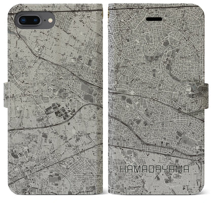 【浜田山（東京都）】地図柄iPhoneケース（手帳タイプ）モノトーン・iPhone 8Plus /7Plus / 6sPlus / 6Plus 用