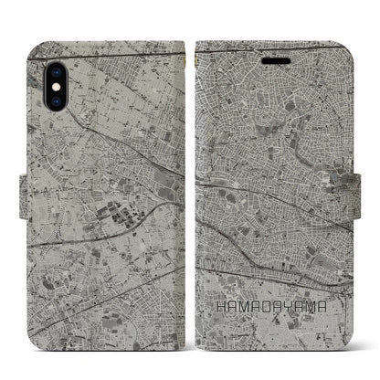 【浜田山（東京都）】地図柄iPhoneケース（手帳タイプ）モノトーン・iPhone XS / X 用