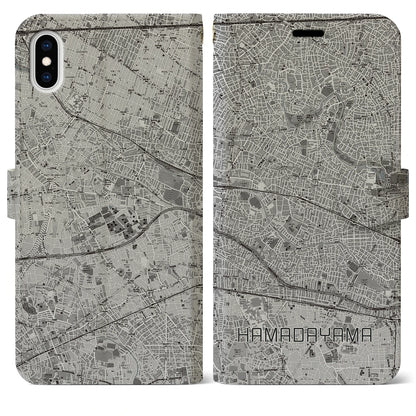 【浜田山（東京都）】地図柄iPhoneケース（手帳タイプ）モノトーン・iPhone XS Max 用