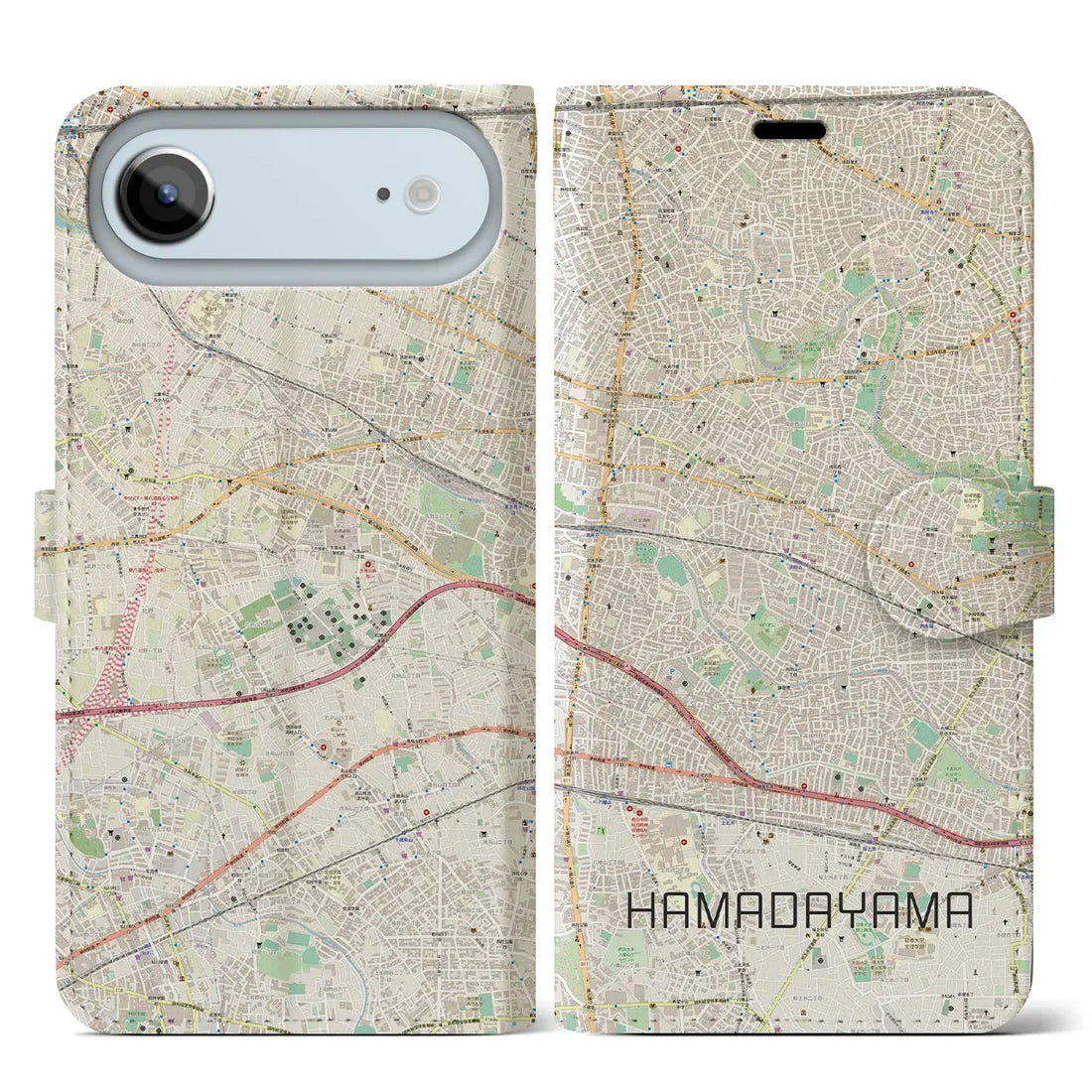 【浜田山（東京都）】地図柄iPhoneケース（手帳タイプ）ナチュラル・iPhone 17 Pro Max 用