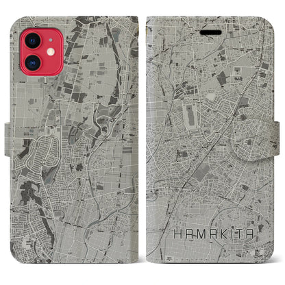 【浜北】地図柄iPhoneケース（手帳両面タイプ・モノトーン）iPhone 11 用