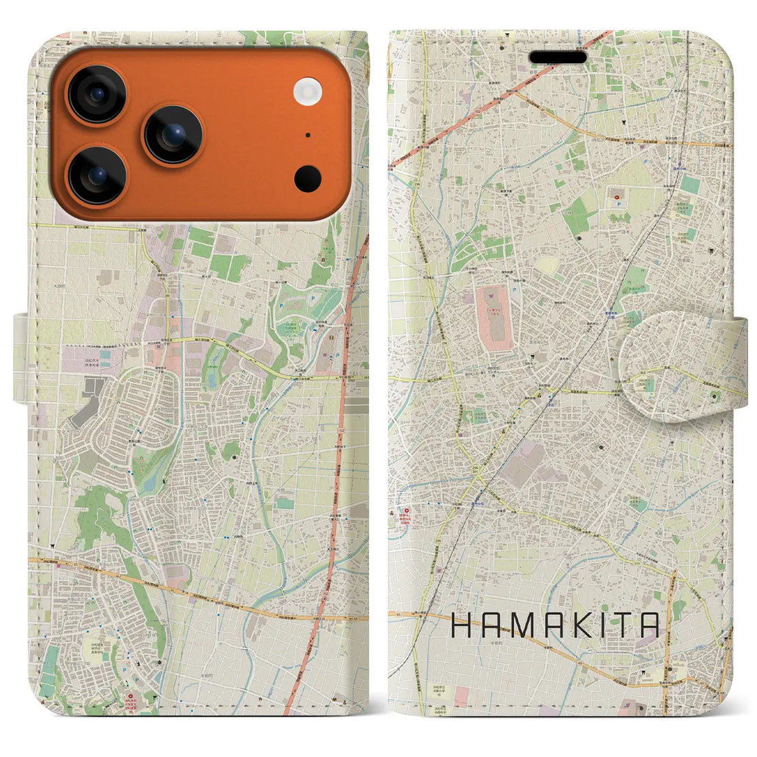 【浜北（静岡県）】地図柄iPhoneケース（手帳タイプ）ナチュラル・iPhone 17 Pro Max 用