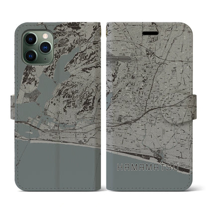 【浜松（静岡県）】地図柄iPhoneケース（手帳タイプ）モノトーン・iPhone 11 Pro 用