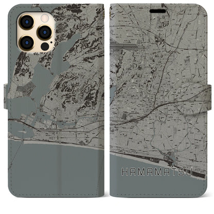 【浜松（静岡県）】地図柄iPhoneケース（手帳タイプ）モノトーン・iPhone 12 Pro Max 用